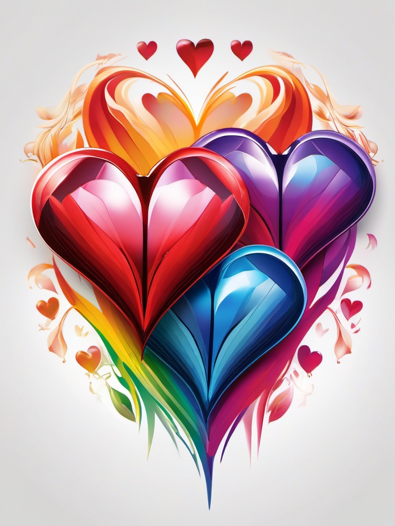 Three hearts tattoo, Trio of hearts, each representing a different facet of love's spectrum. , tattoo color art, clean white background