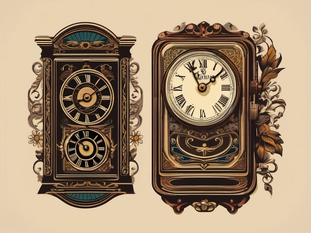 Vintage flip clock design: Retro charm, evoking memories of bygone eras.  simple color tattoo style