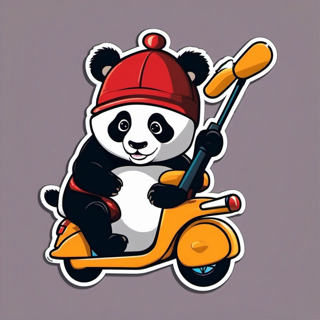 Panda on Scooter Sticker - A panda zipping around on a scooter. ,vector color sticker art,minimal