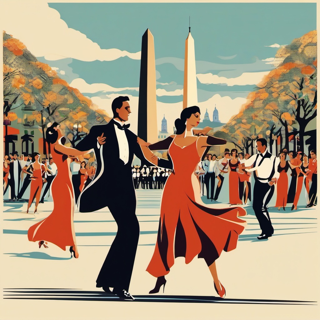 Buenos Aires clipart - Obelisco and Tango dancers in Argentina,  color vector clipart