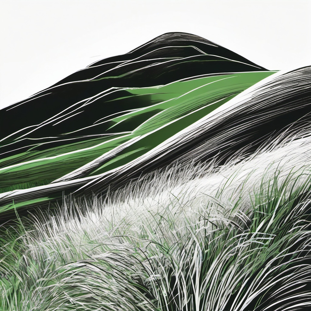 drawing of a hill with rolling green grass  minimal rough sketch scribbles,doodles,black and white