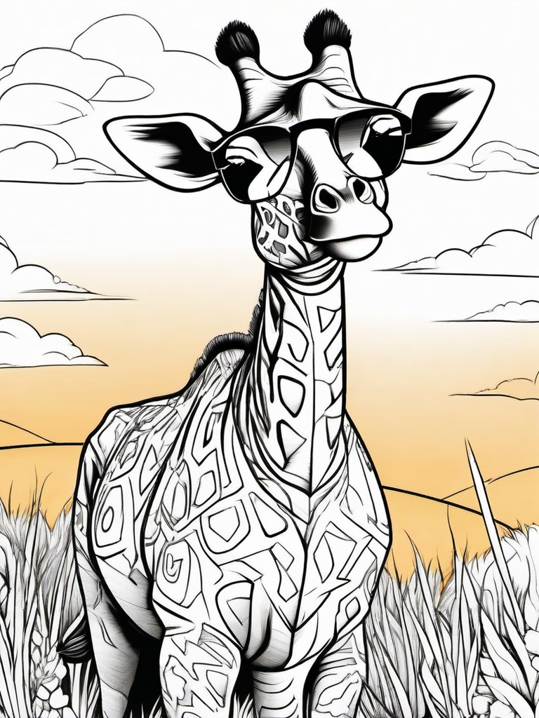 Giraffe Coloring Pages - Giraffe wearing sunglasses on a sunny day  simple coloring pages