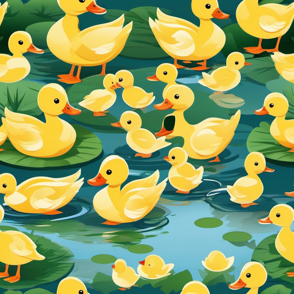 Ducklings clipart - Cute ducklings in a pond, ,vector color clipart,minimal