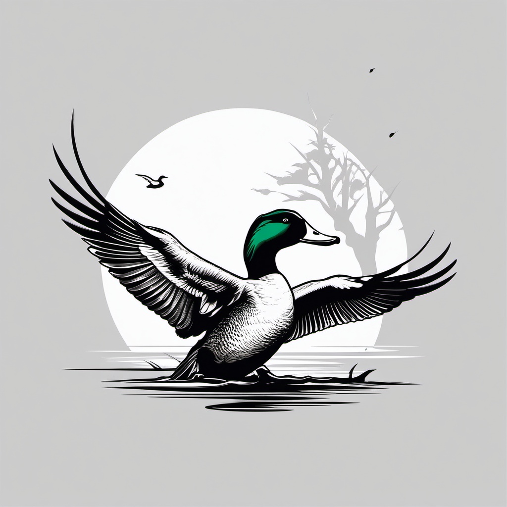 duck hunting tattoo  simple color tattoo,minimal,white background