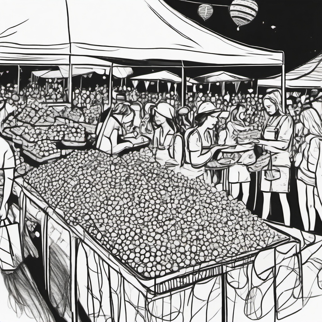 drawing of candy at a festival  minimal rough sketch scribbles,doodles,black and white