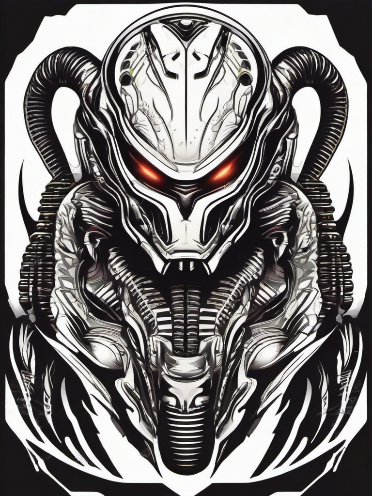 Alien Predator Tattoo - Fierce and bold representation of extraterrestrial hunting.  simple color tattoo,vector style,white background