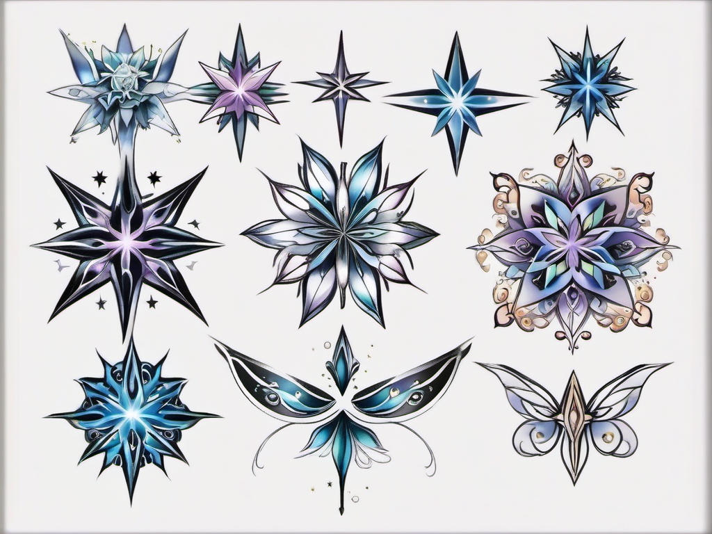 fairy star tattoo  simple color tattoo style,white background