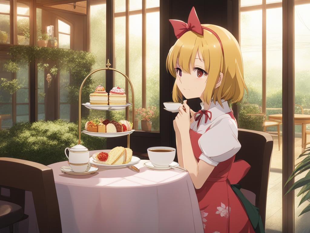 shinobu oshino enjoys a leisurely afternoon tea with araragi at a quaint cafe. 