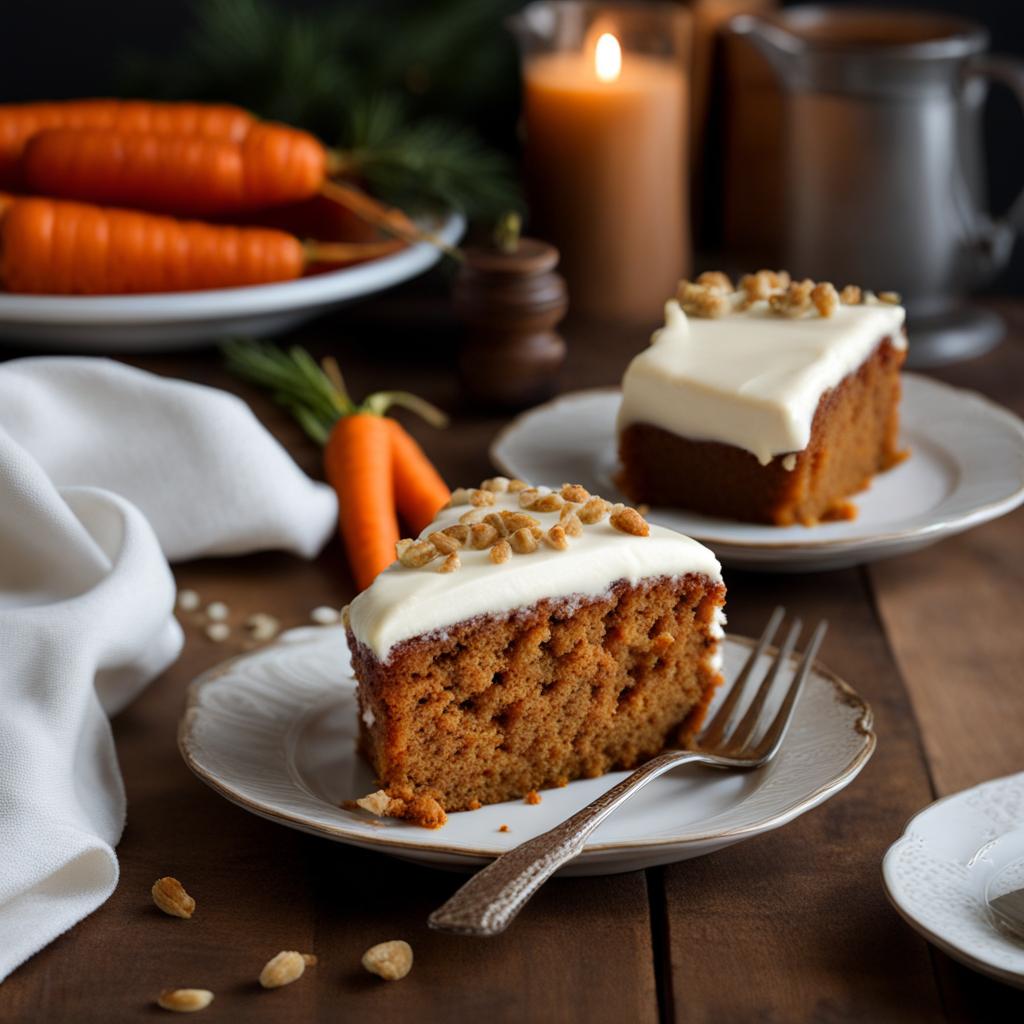 moist carrot cake with cream cheese frosting, relished at a cozy family gathering. 