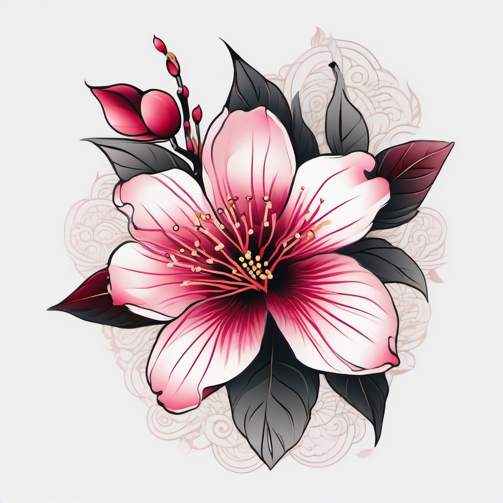 Yakuza Cherry Blossom Tattoo - Bold and intricate, reflecting the rich symbolism and history of Yakuza tattoos.  simple color tattoo,white background,minimal