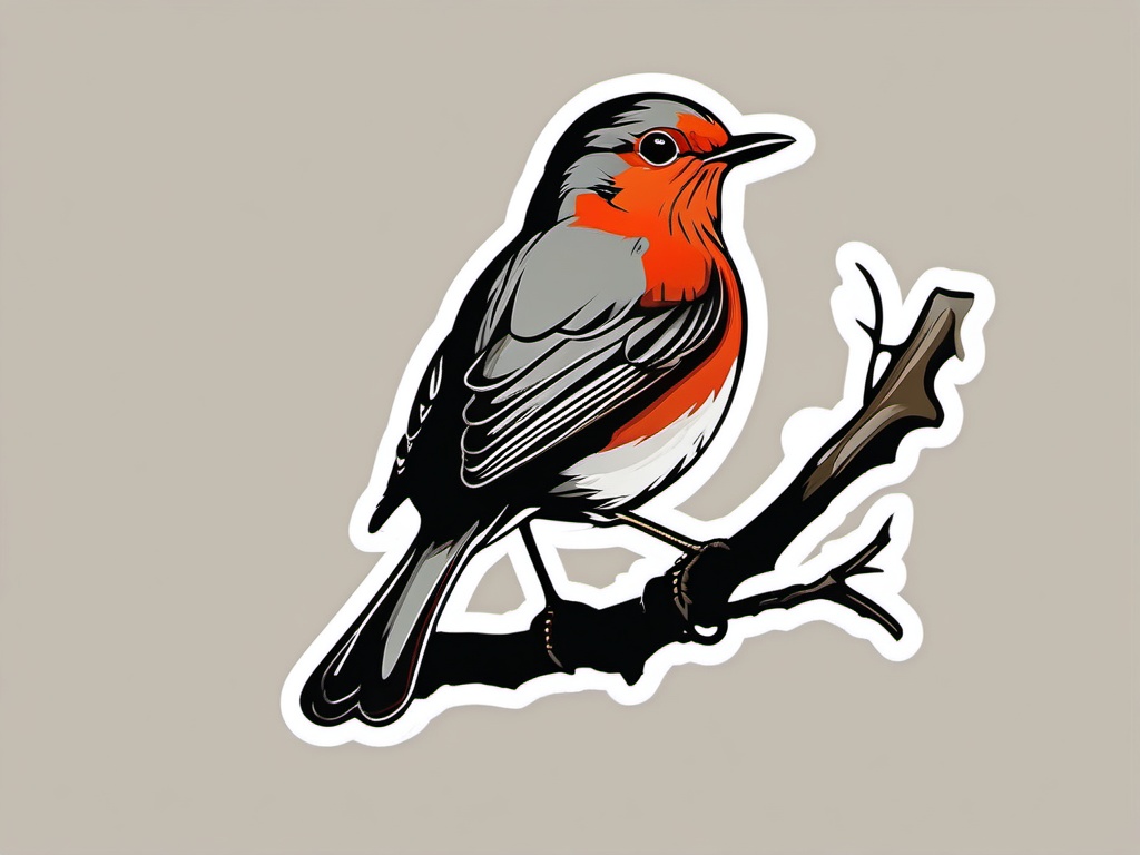 European Robin Sticker - A charming European robin with a red breast, ,vector color sticker art,minimal