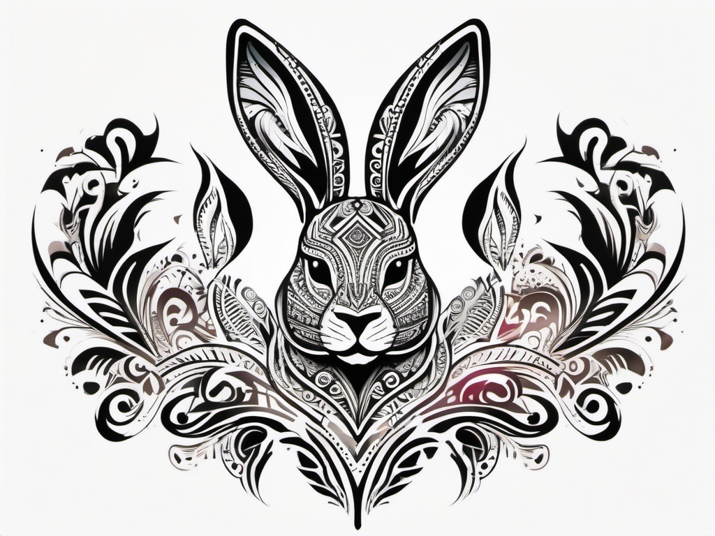 Abstract tribal rabbit ink. Cultural markings of mystery.  color tattoo, white background