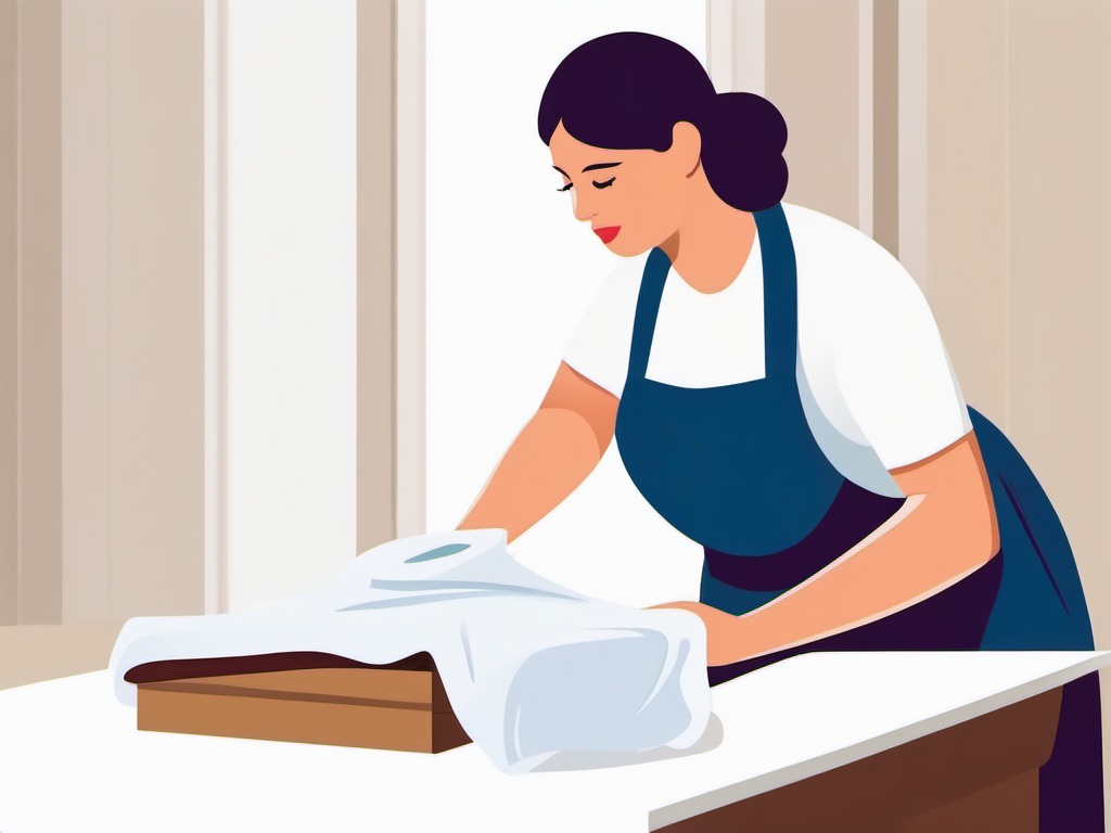 Person wiping down a table with a cloth clipart.  vector style illustration, white background