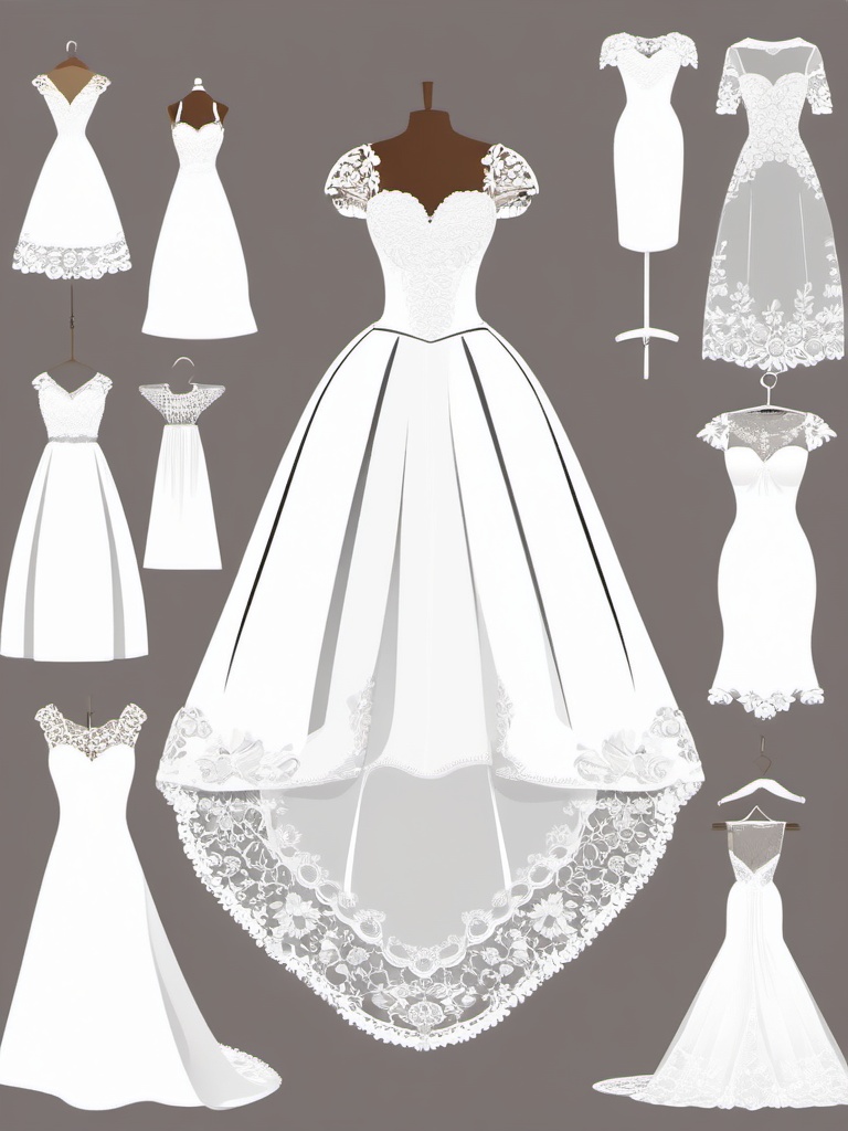 Wedding Dress clipart - Beautiful wedding dress with lace, ,vector color clipart,minimal