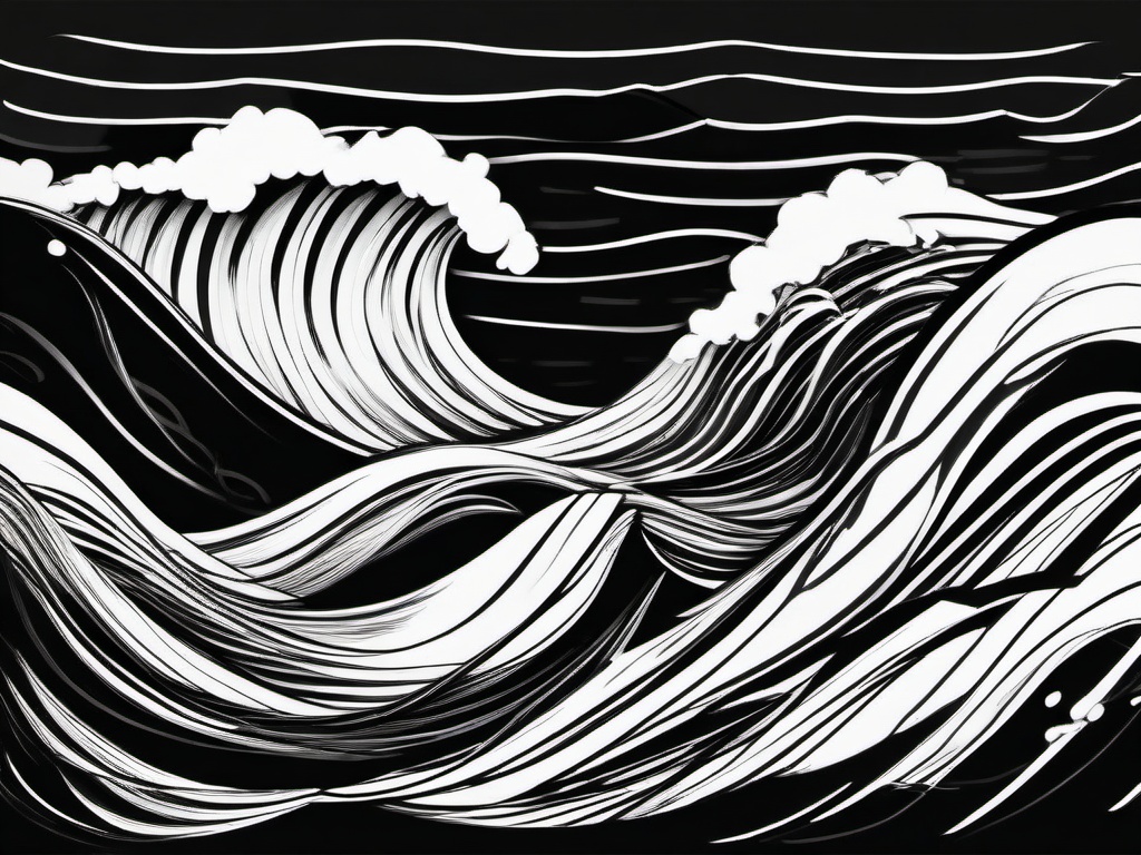 drawing of cartoon waves  minimal rough sketch scribbles,doodles,black and white