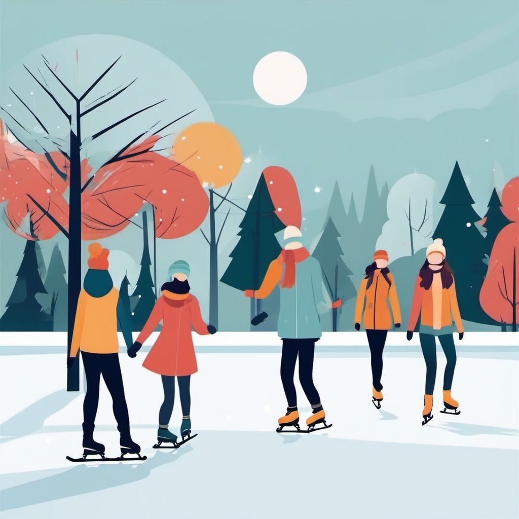 Outdoor Skating clipart - Skating on an outdoor ice rink, ,vector color clipart,minimal