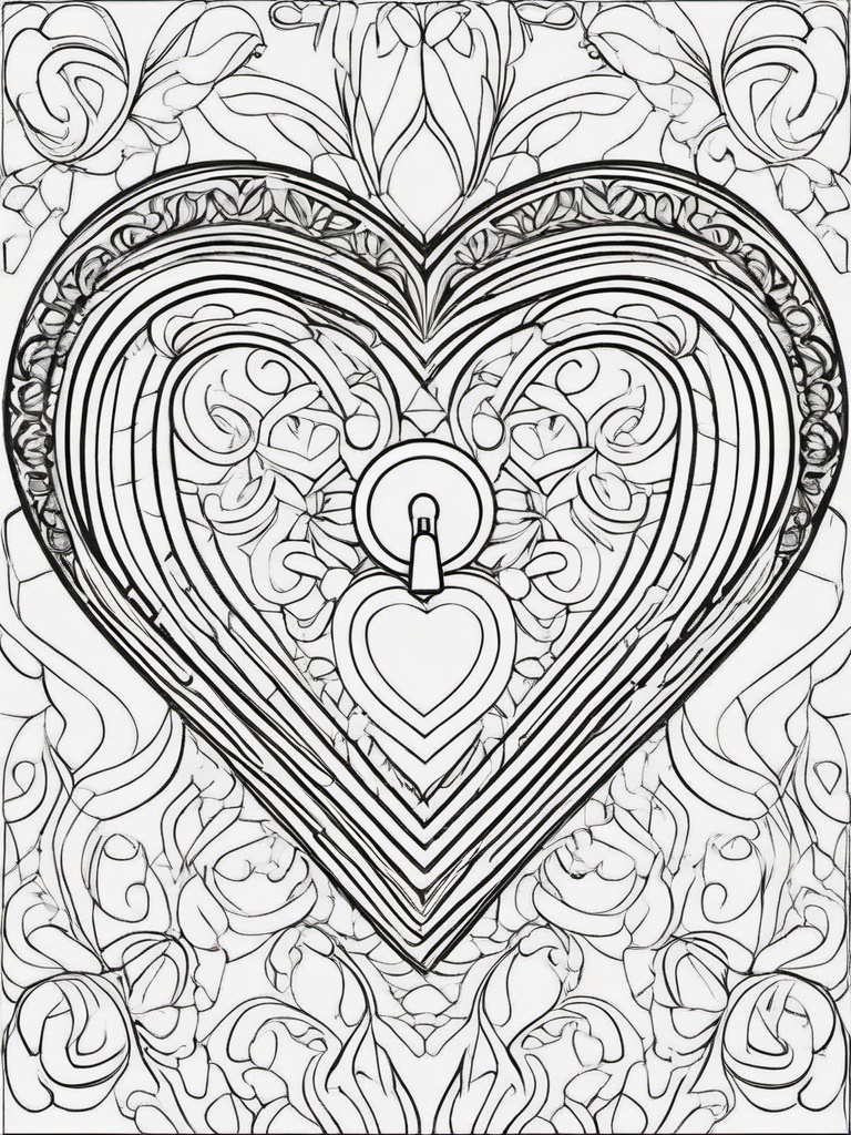 Heart Lock Coloring Pages - A Beautiful Lock Shaped Like a Heart  minimal black outline printable sheet, coloring page