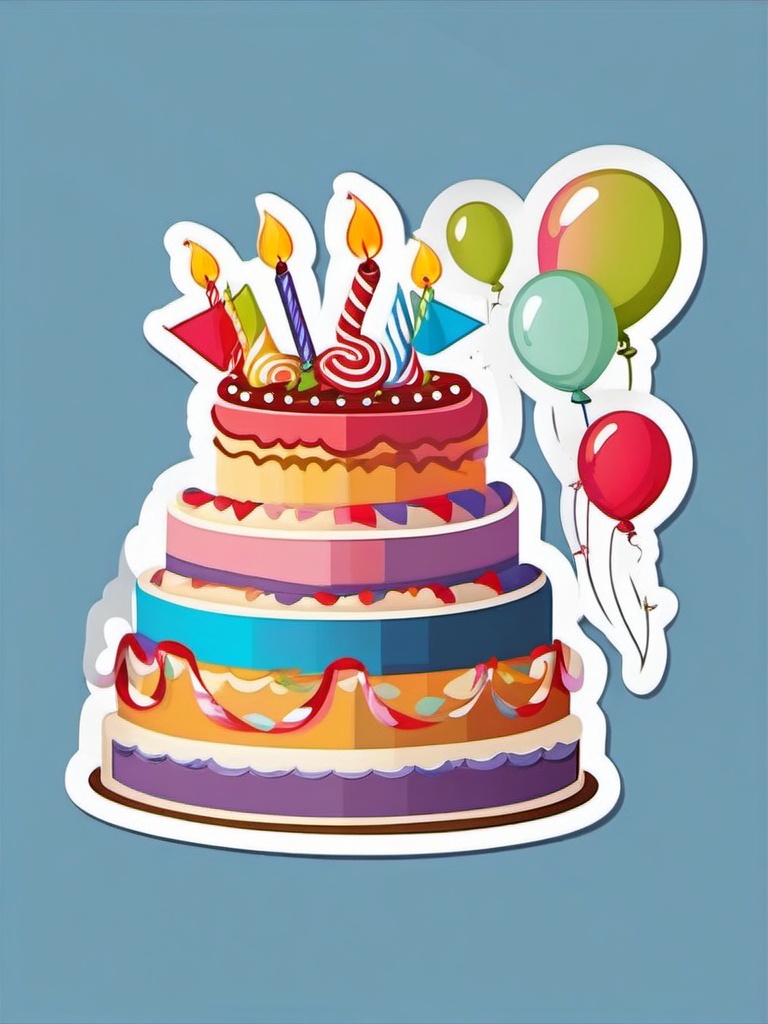 Birthday Cake Sticker - Birthday cake for celebrations, ,vector color sticker art,minimal