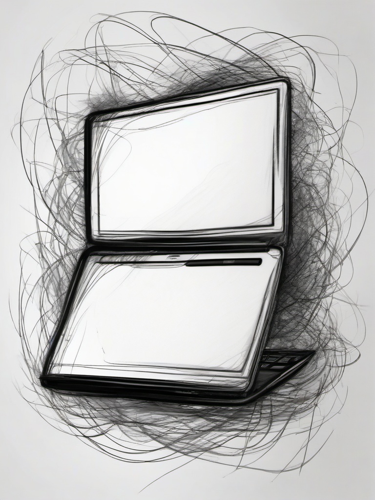 drawing of a laptop  minimal rough scribbles,doodles,black and white