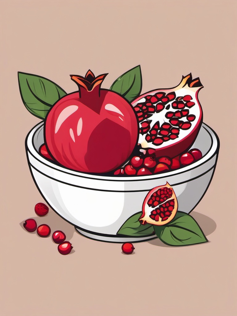 Pomegranate and Pomegranate Salad Bowl Clipart - Pomegranate and a pomegranate salad bowl.  color vector clipart, minimal style