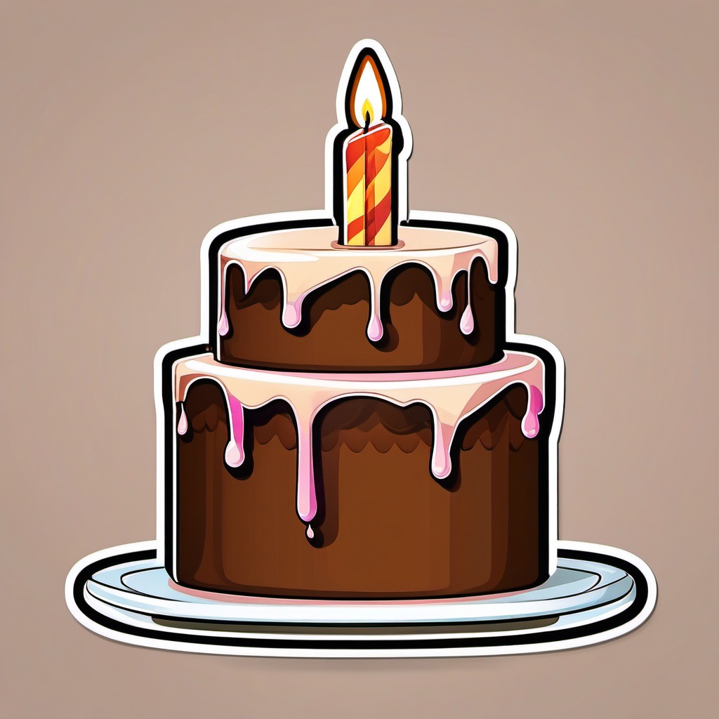 Cake with Candle Sticker - Cake adorned with a lit birthday candle, ,vector color sticker art,minimal