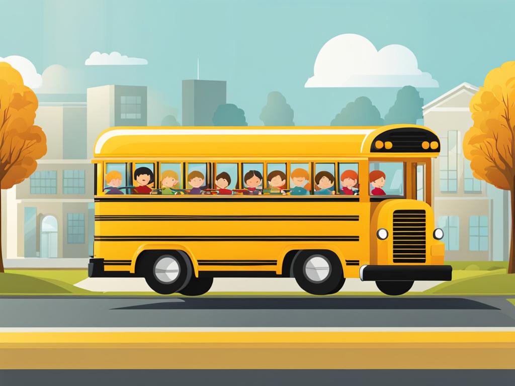 bus clipart: school bus picking up children on a bright morning. 