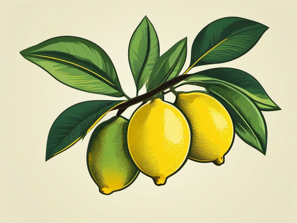 Lemon Tree Branch Clipart - A lemon tree branch with ripe lemons.  color vector clipart, minimal style