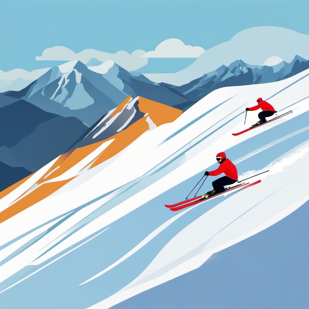 Skiing Downhill clipart - Skiers racing down a snowy slope, ,vector color clipart,minimal