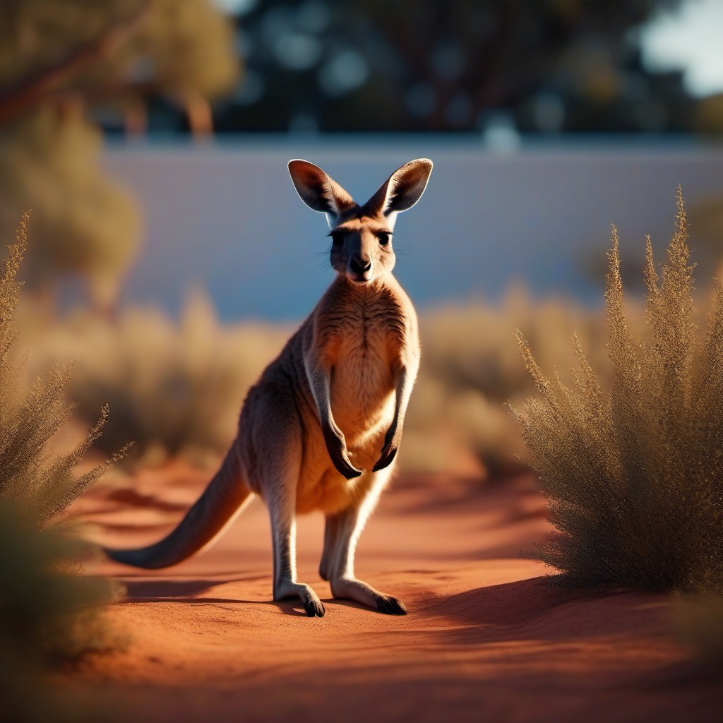 Cute Kangaroo Hopping in an Outback Oasis 8k, cinematic, vivid colors