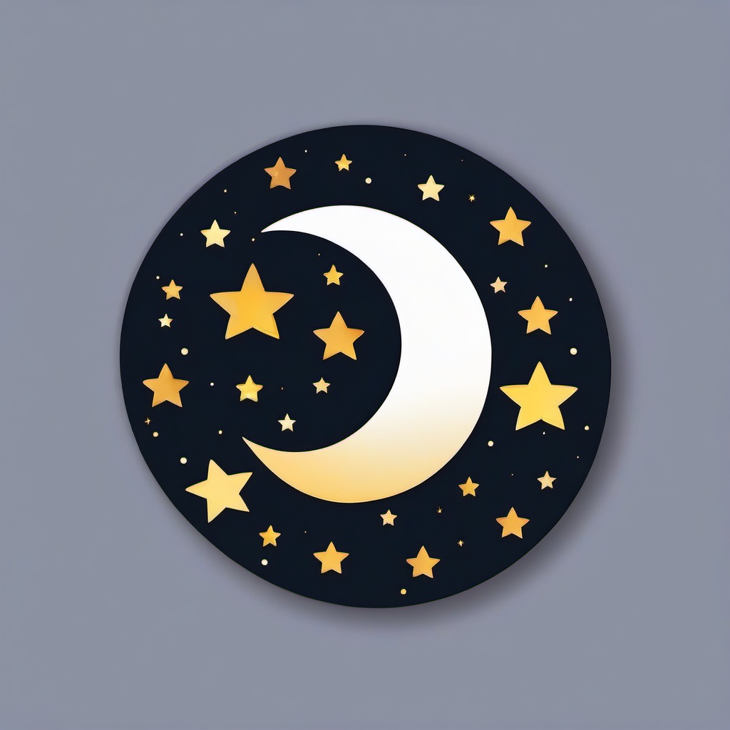 Moon with Stars Sticker - Crescent moon accompanied by sparkling stars, ,vector color sticker art,minimal