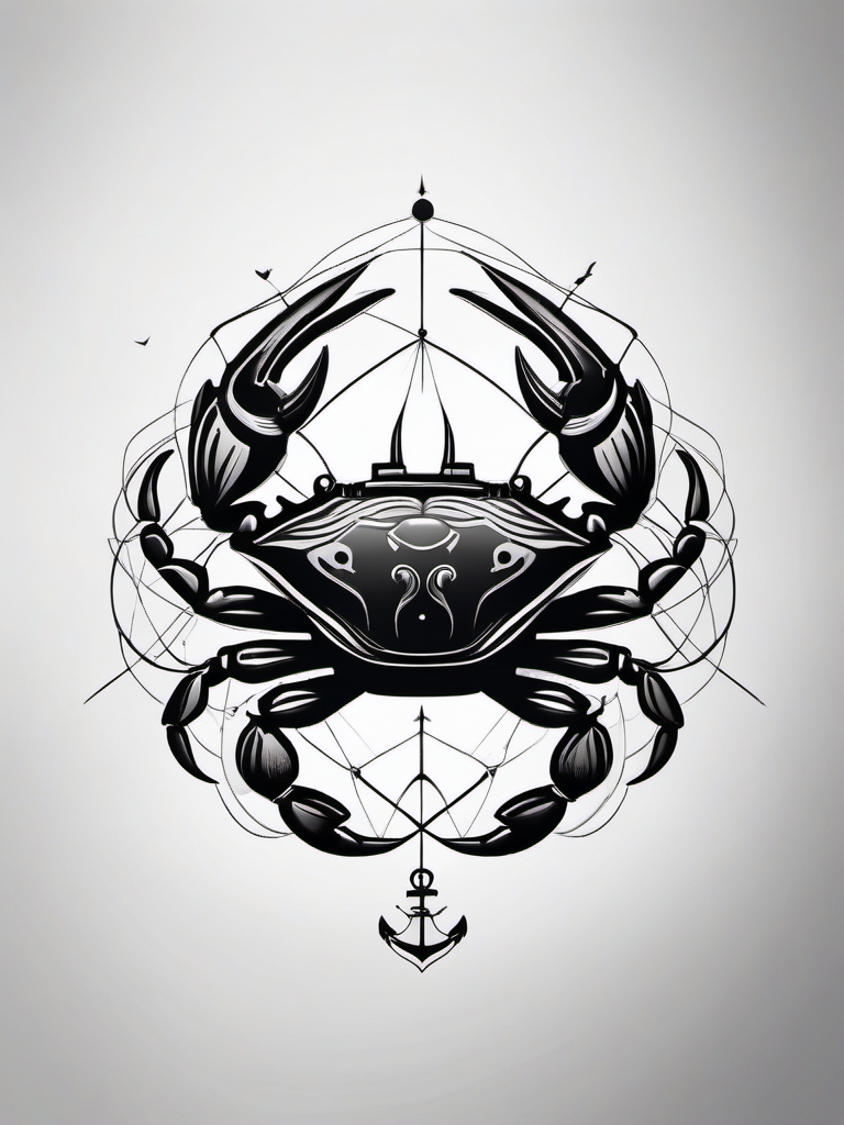 Crab and anchor tattoo. Stability in the vast ocean of emotions.  minimalist black white tattoo style