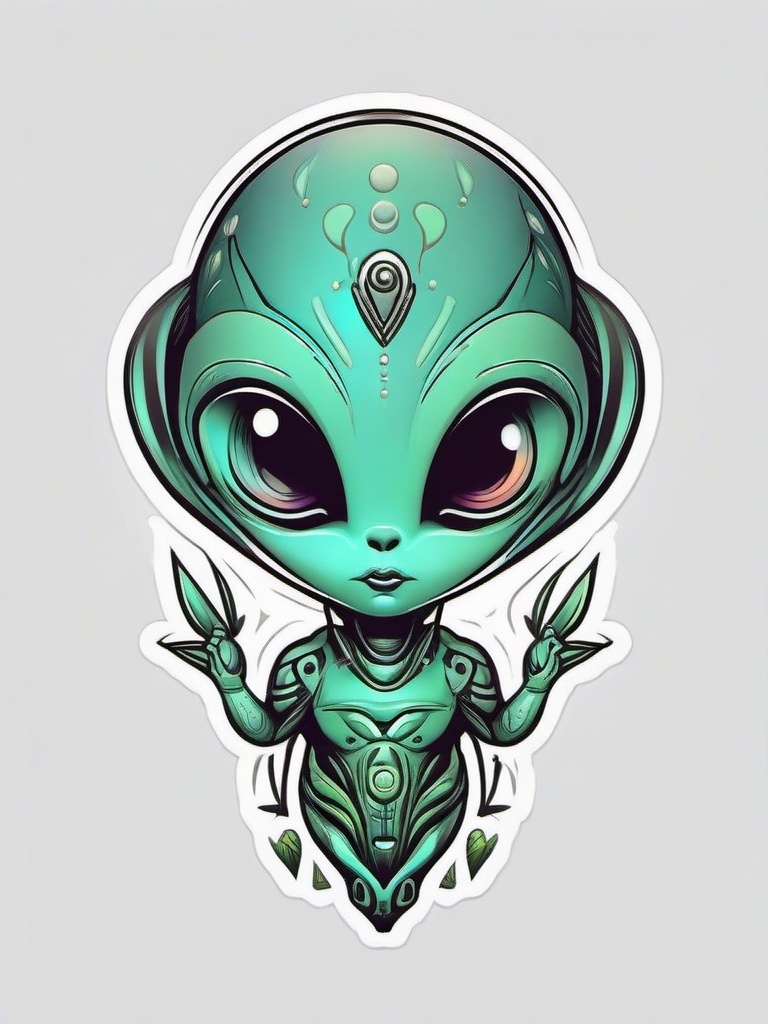 Cute Small Alien Tattoo - Embrace subtlety with a cute and small alien-themed tattoo.  simple color tattoo,vector style,white background