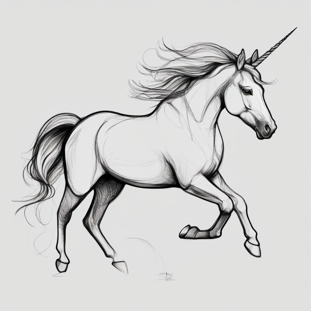 sketch of a unicorn  minimal rough sketch scribbles,doodles,black and white