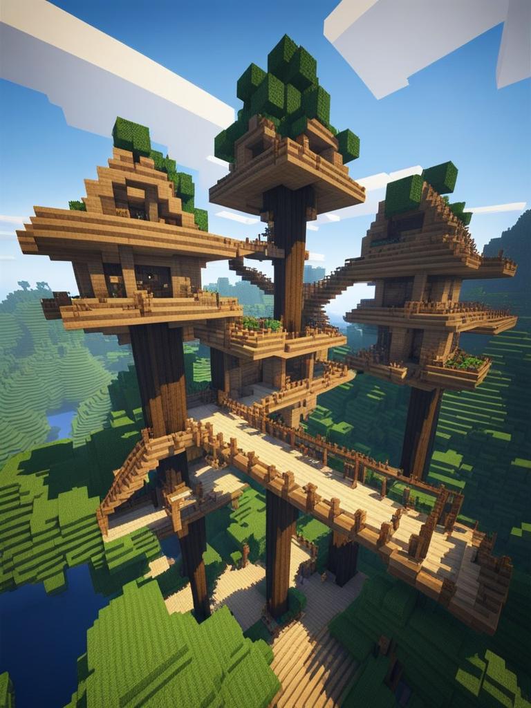 tree canopy village with treetop walkways - minecraft house design ideas minecraft block style