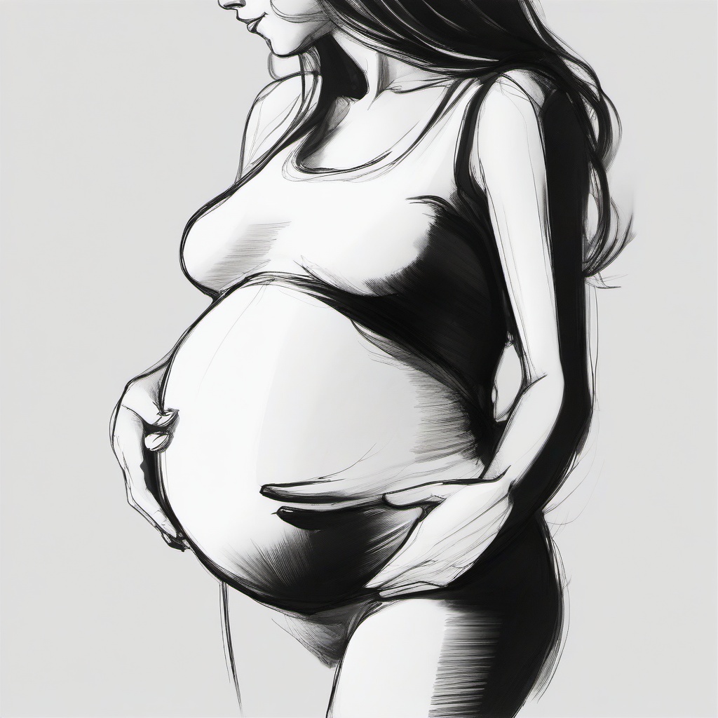 sketch of a pregnant woman  minimal rough sketch scribbles,doodles,black and white