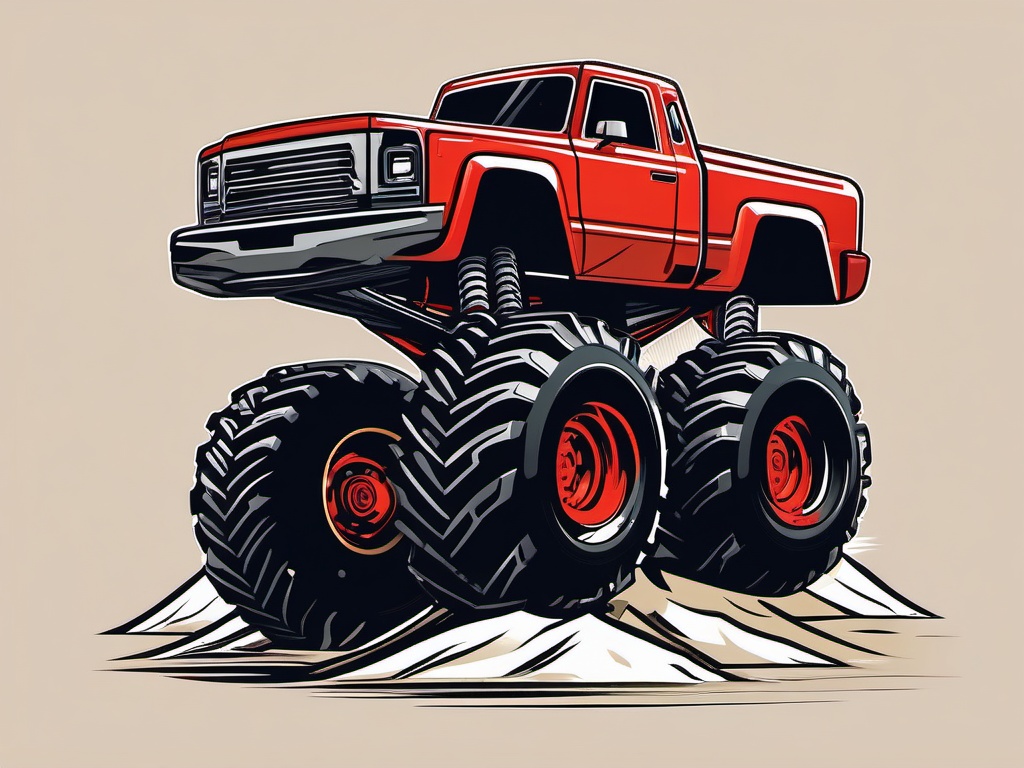 Monster Truck Clipart - A massive monster truck crushing obstacles.  color vector clipart, minimal style