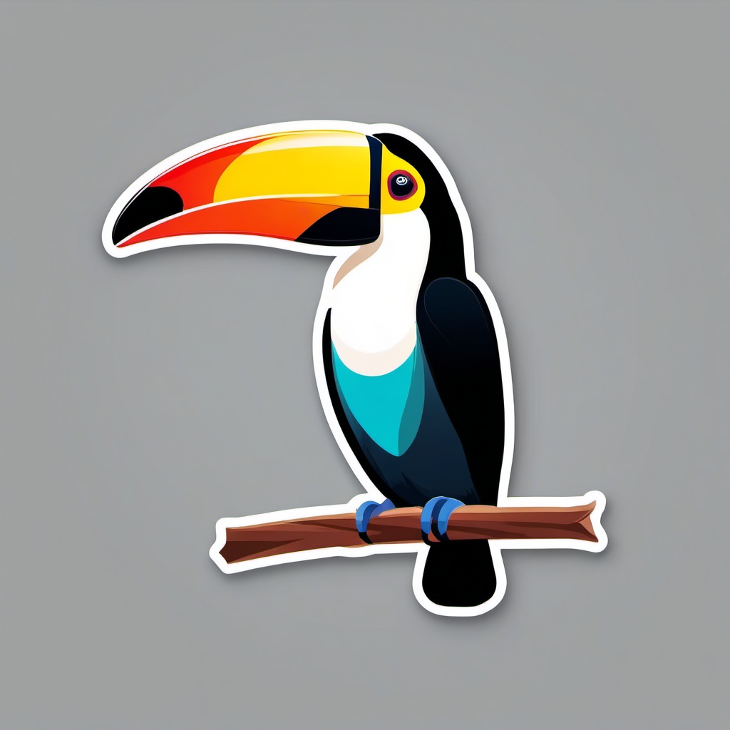 Toucan Sticker - A colorful toucan perched on a branch. ,vector color sticker art,minimal