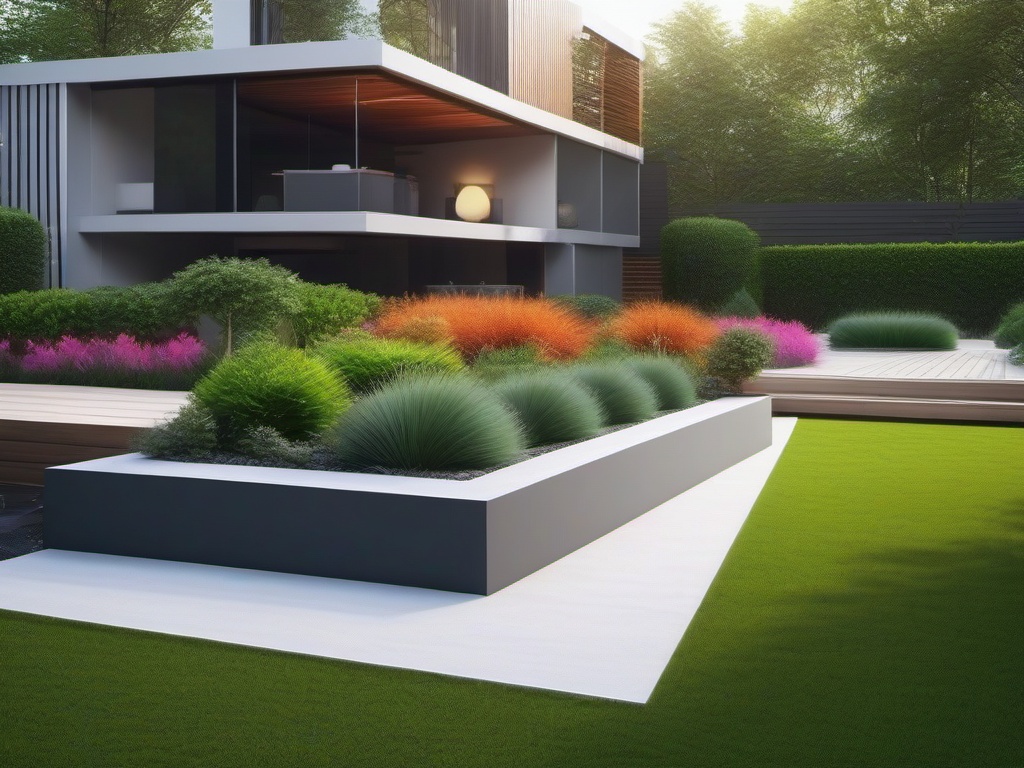 Modern Minimalist Landscape - Embrace a clean and minimalist modern garden. multicoloured, photo realistic, hyper detail, high resolution