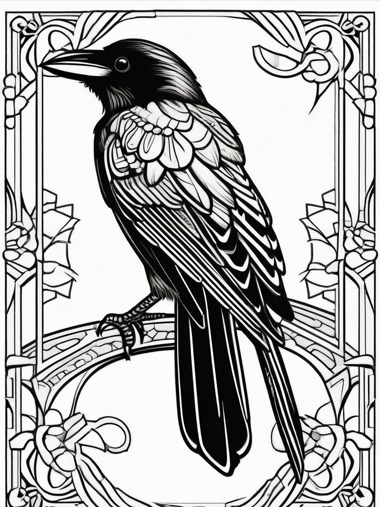 Crow Coloring Page - Black Feathery Scavenger  black outline printable coloring page