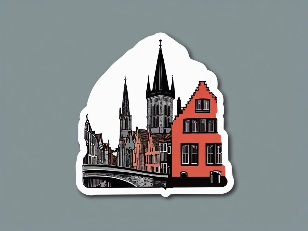 Bruges Belfry sticker- Medieval bell tower in the heart of Bruges, Belgium, , sticker vector art, minimalist design