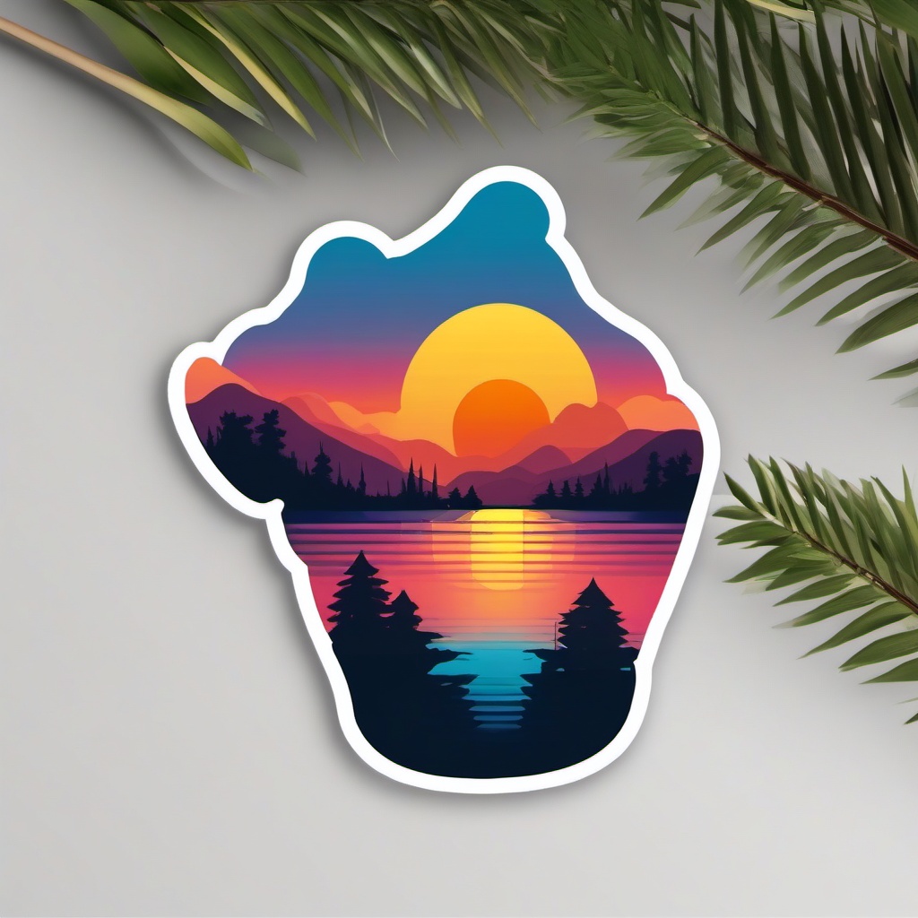 Sunset by the Lake Emoji Sticker - The tranquil beauty of a lakeside sunset, , sticker vector art, minimalist design