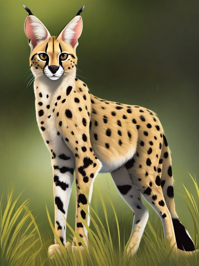 Serval cartoon - tall, spotted wild cat with long legs  