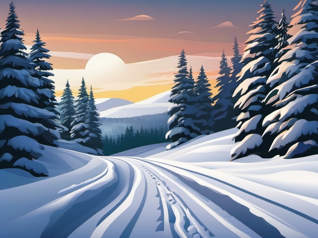 Snowy Country Road clipart - Country road covered in fresh snow, ,vector color clipart,minimal