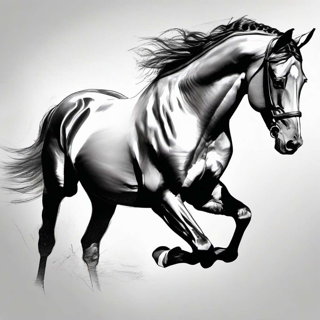 drawing of Warmblood horse  minimal rough sketch scribbles,doodles,black and white