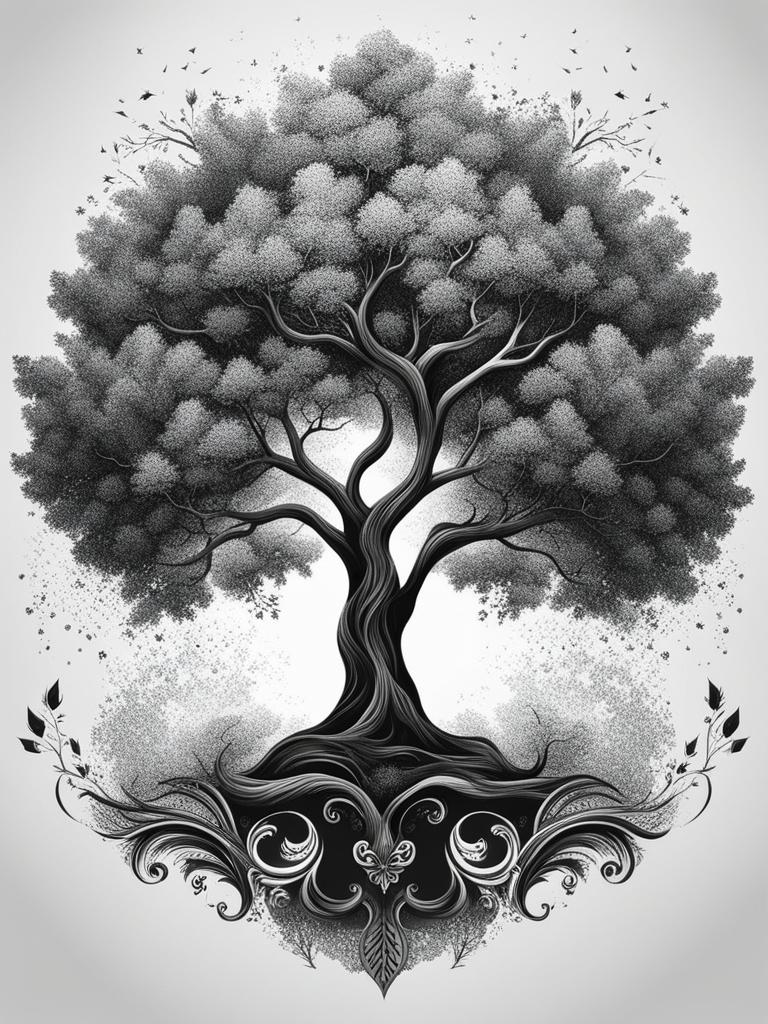 tree tattoo black and white design 