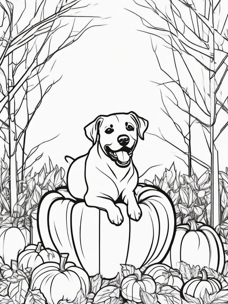 Dog in a Pumpkin Coloring Pages - Fun Fall Scene with a Dog  minimal black outline printable sheet, coloring page