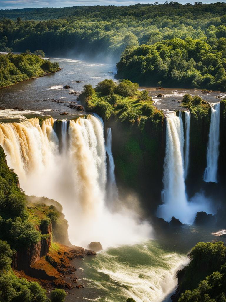 iguazu falls in full flow - portray the powerful iguazu falls on the border of argentina and brazil, at their most magnificent. 