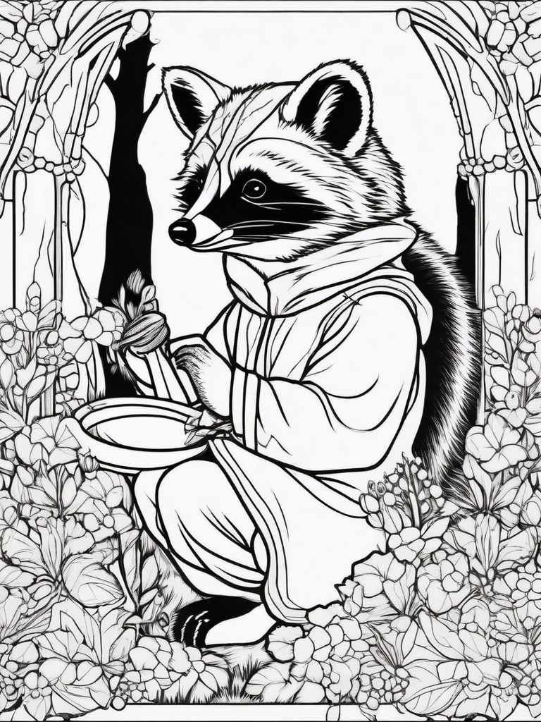 Raccoon Coloring Pages - Masked Nighttime Forager  black outline printable coloring page