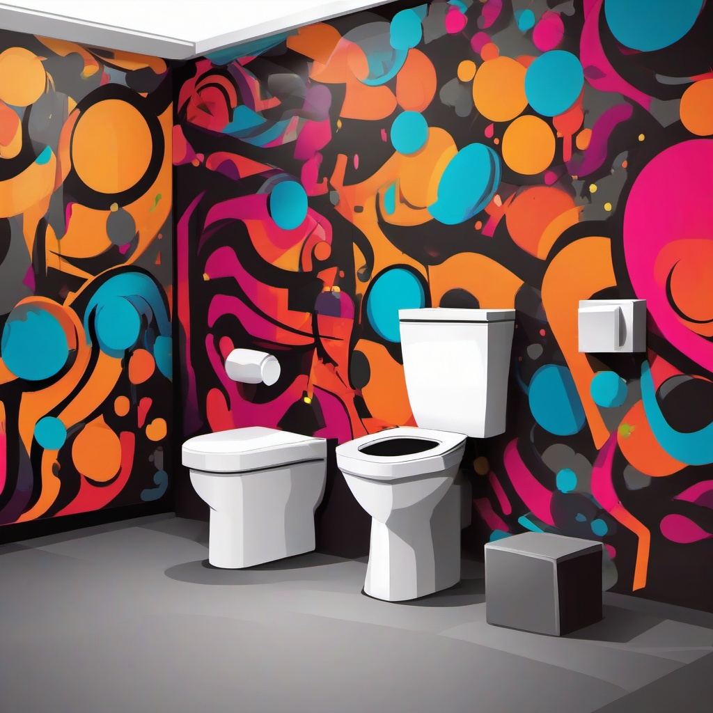 Toilet clipart - toilet in a public restroom with graffiti  color,minimalist,vector clipart