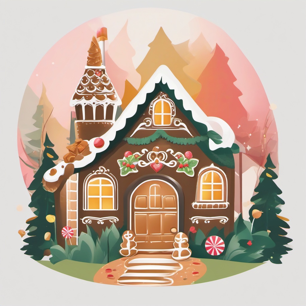 Gingerbread House clipart - gingerbread house in a fairy tale setting  color,minimalist,vector clipart